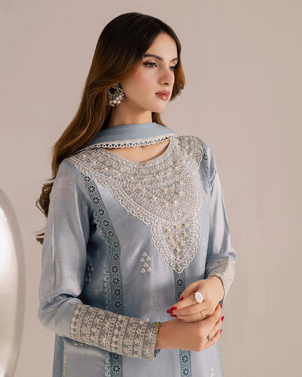 Zania | Blue Silk Chiffon Embroidered Suit