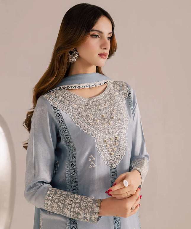 Zania | Blue Silk Chiffon Embroidered Suit