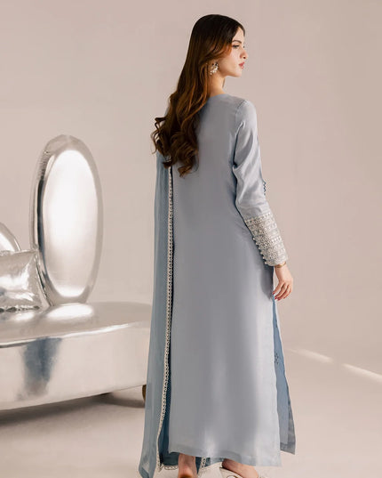 Zania | Blue Silk Chiffon Embroidered Suit
