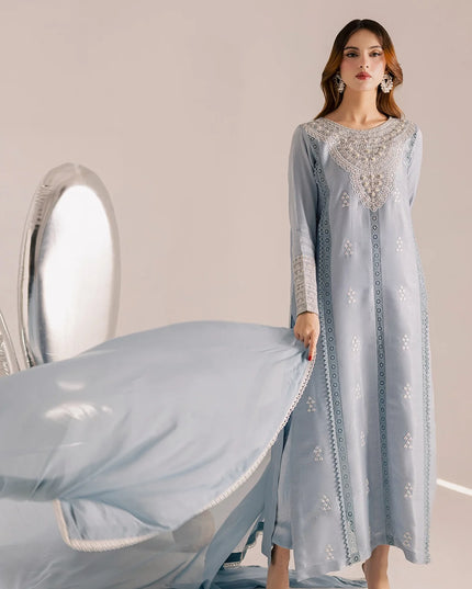 Zania | Blue Silk Chiffon Embroidered Suit