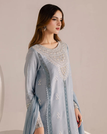 Zania | Blue Silk Chiffon Embroidered Suit