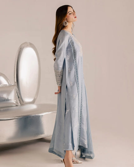 Zania | Blue Silk Chiffon Embroidered Suit