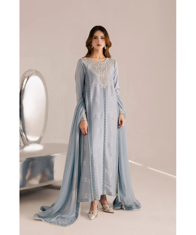 Zania | Blue Silk Chiffon Embroidered Suit