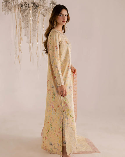 Rumi | Yellow Printed Silk Embroidered Suit