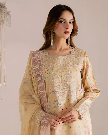 Rumi | Yellow Printed Silk Embroidered Suit
