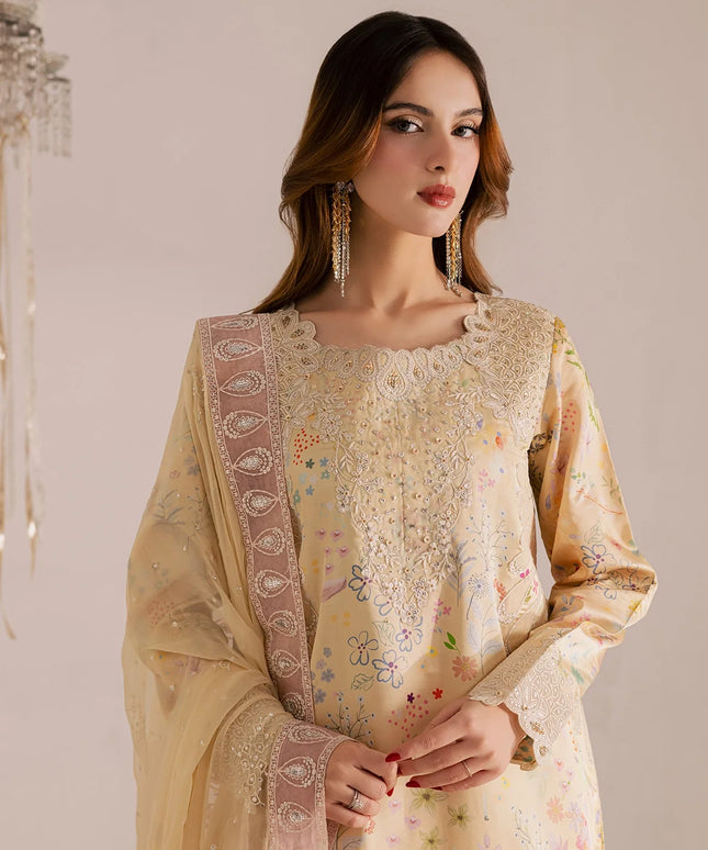 Rumi | Yellow Printed Silk Embroidered Suit