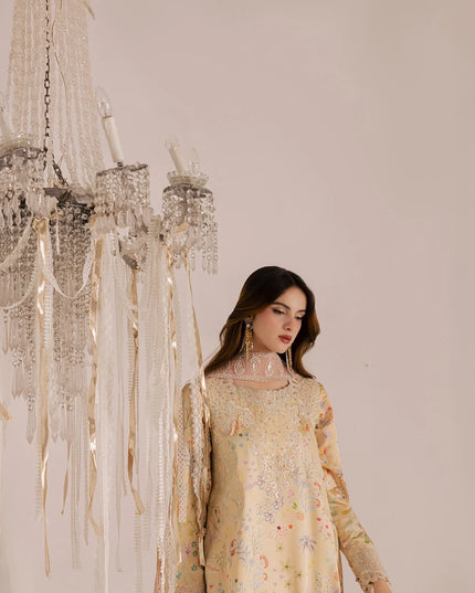 Rumi | Yellow Printed Silk Embroidered Suit
