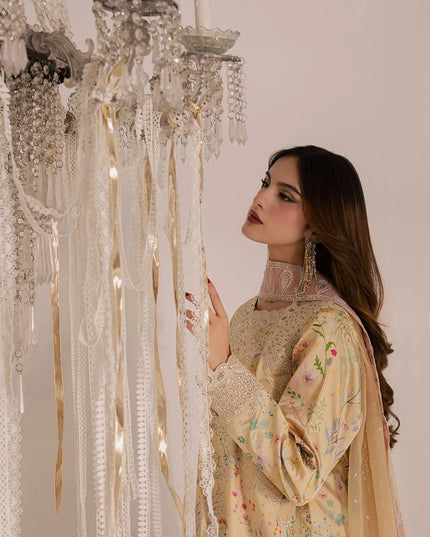 Rumi | Yellow Printed Silk Embroidered Suit