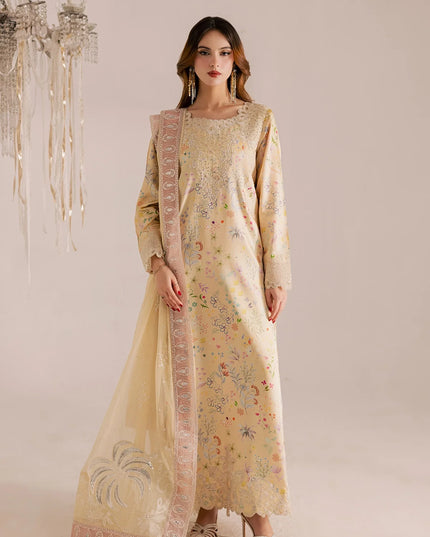 Rumi | Yellow Printed Silk Embroidered Suit