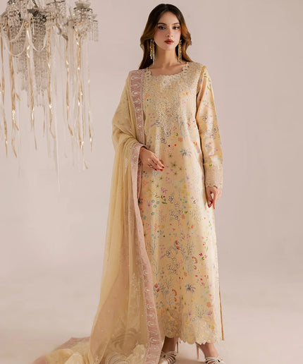 Rumi | Yellow Printed Silk Embroidered Suit