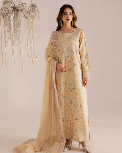 Rumi | Yellow Printed Silk Embroidered Suit