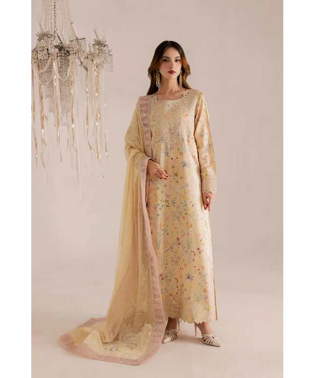 Rumi | Yellow Printed Silk Embroidered Suit