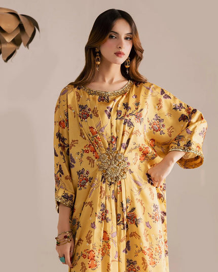 Sana | Yellow Printed Silk Kaftan