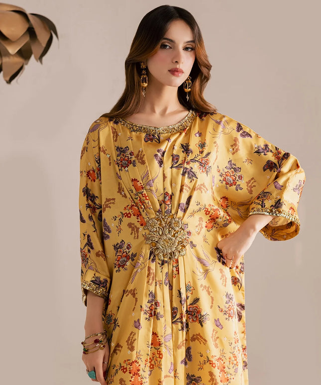 Sana | Yellow Printed Silk Kaftan