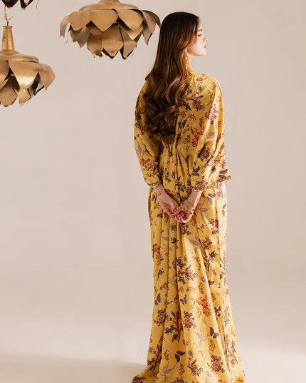 Sana | Yellow Printed Silk Kaftan