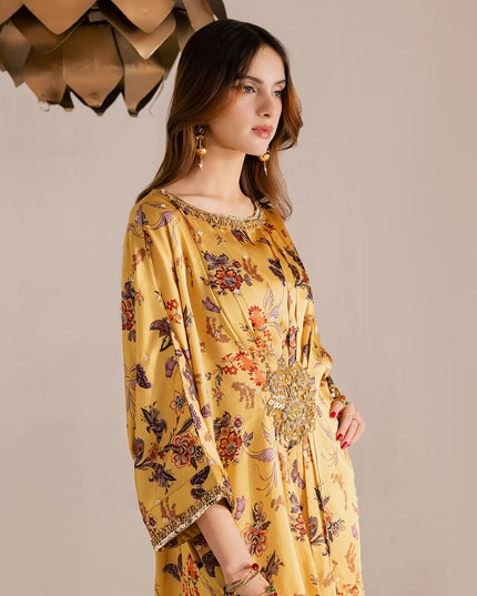 Sana | Yellow Printed Silk Kaftan