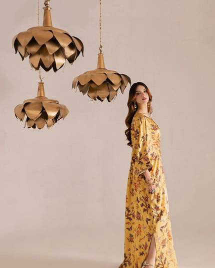 Sana | Yellow Printed Silk Kaftan
