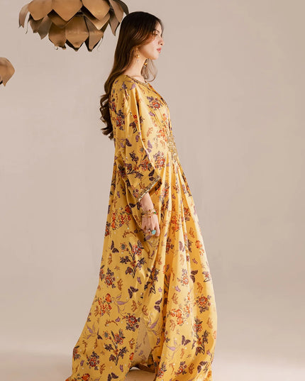 Sana | Yellow Printed Silk Kaftan