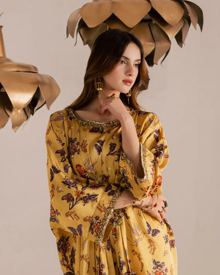 Sana | Yellow Printed Silk Kaftan