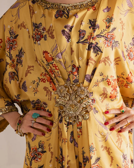 Sana | Yellow Printed Silk Kaftan