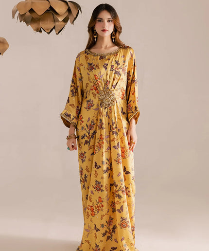 Sana | Yellow Printed Silk Kaftan