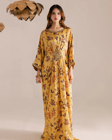 Sana | Yellow Printed Silk Kaftan