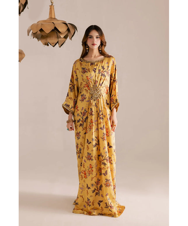 Sana | Yellow Printed Silk Kaftan