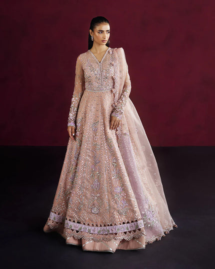 Osra | Blush Pink Organza Hand Embellished Lehenga