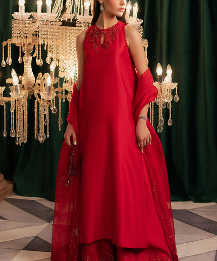 Ravira | Red Korean Silk Embellished Suit