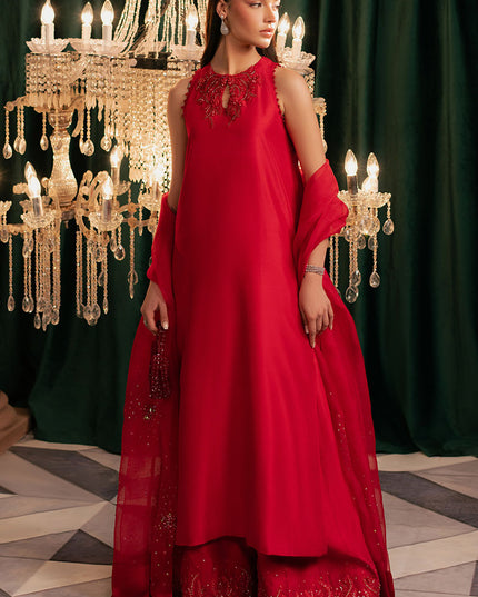 Ravira | Red Korean Silk Embellished Suit