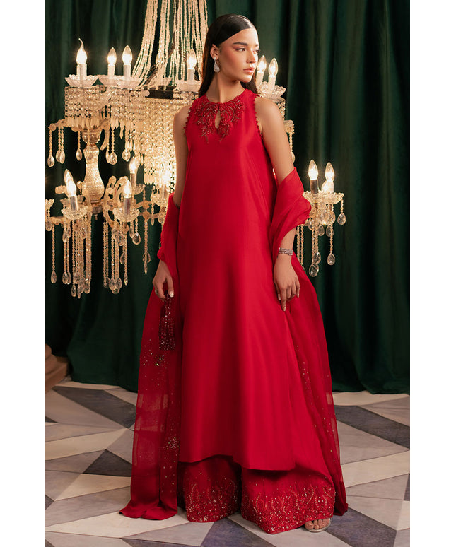 Ravira | Red Korean Silk Embellished Suit