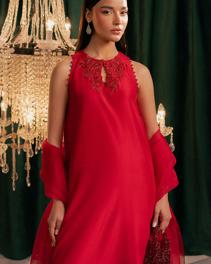 Ravira | Red Korean Silk Embellished Suit