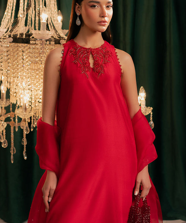 Ravira | Red Korean Silk Embellished Suit