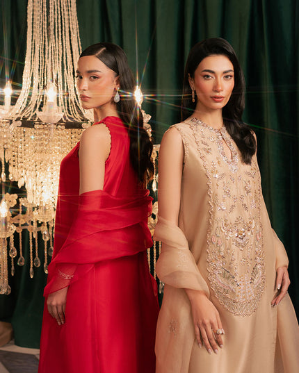 Ravira | Red Korean Silk Embellished Suit