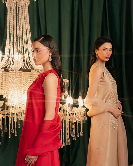 Ravira | Red Korean Silk Embellished Suit