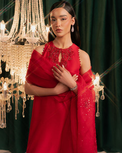 Ravira | Red Korean Silk Embellished Suit