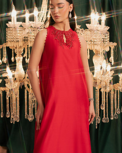 Ravira | Red Korean Silk Embellished Suit
