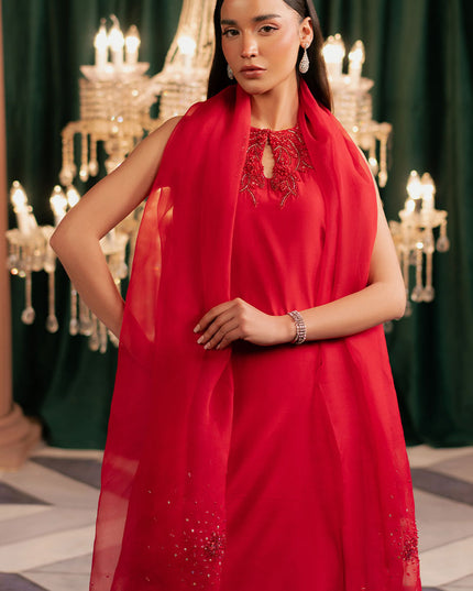 Ravira | Red Korean Silk Embellished Suit
