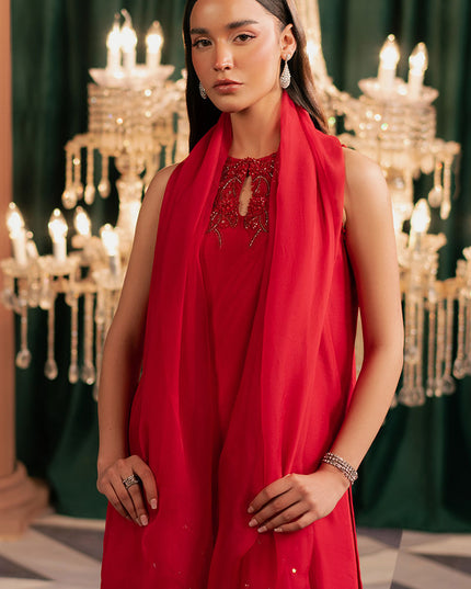 Ravira | Red Korean Silk Embellished Suit