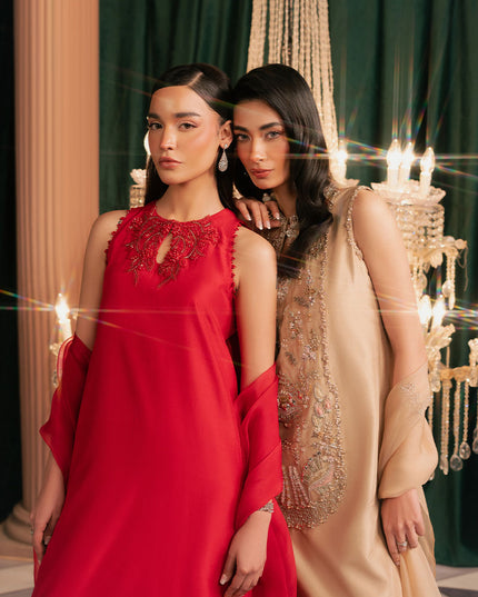 Ravira | Red Korean Silk Embellished Suit