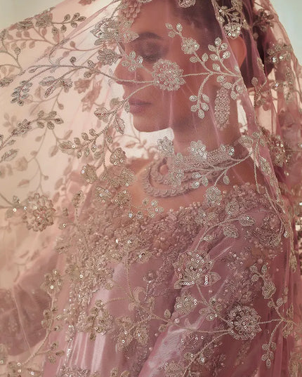 Reema | Pink Tissue Embellished Bridal Sharara Peshwas