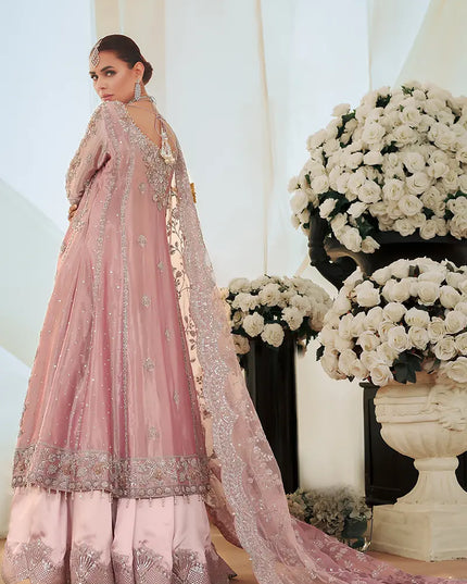 Reema | Pink Tissue Embellished Bridal Sharara Peshwas