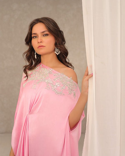 Rosalie | Pink Silk Hand Embellished Kaftan