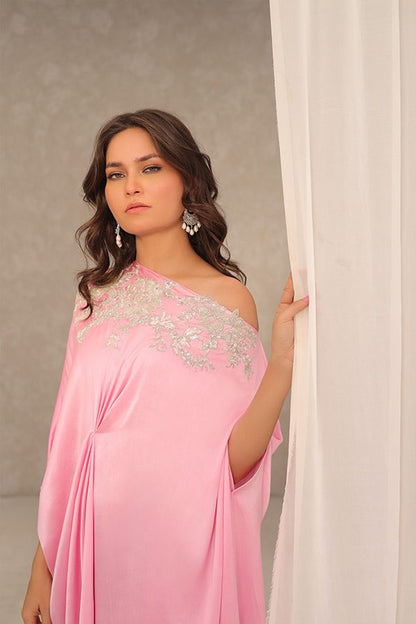 Rosalie | Pink Silk Hand Embellished Kaftan