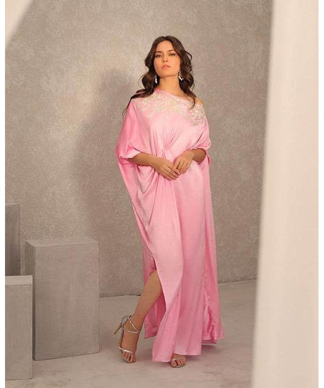 Rosalie | Pink Silk Hand Embellished Kaftan