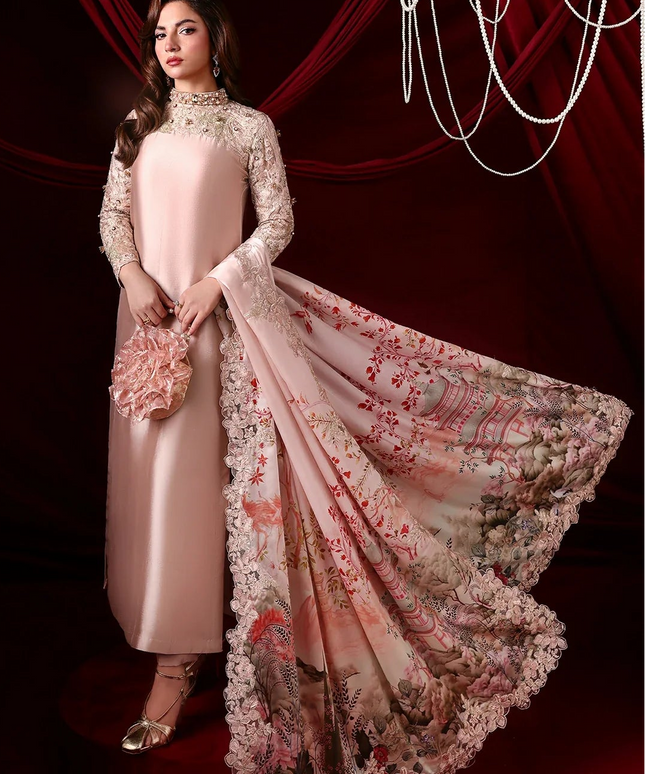 Rosaline | Blush Champagne Tissue Silk Embroidered Embellished Suit