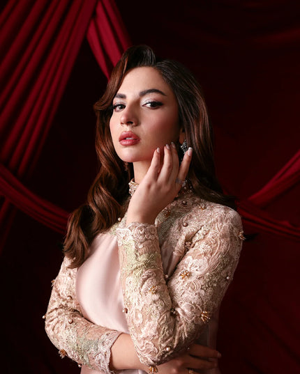 Rosaline | Blush Champagne Tissue Silk Embroidered Embellished Suit