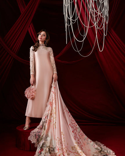 Rosaline | Blush Champagne Tissue Silk Embroidered Embellished Suit