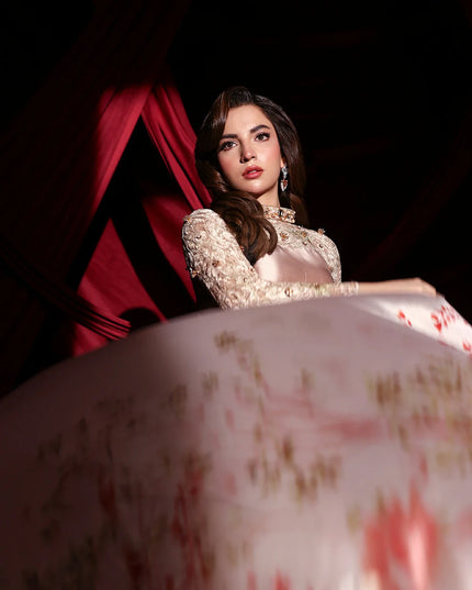 Rosaline | Blush Champagne Tissue Silk Embroidered Embellished Suit