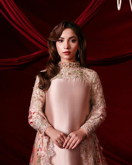 Rosaline | Blush Champagne Tissue Silk Embroidered Embellished Suit